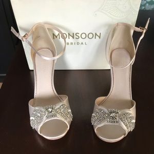 Monsoon Bridal Ivory Beaded Satin Wedge. Brand New